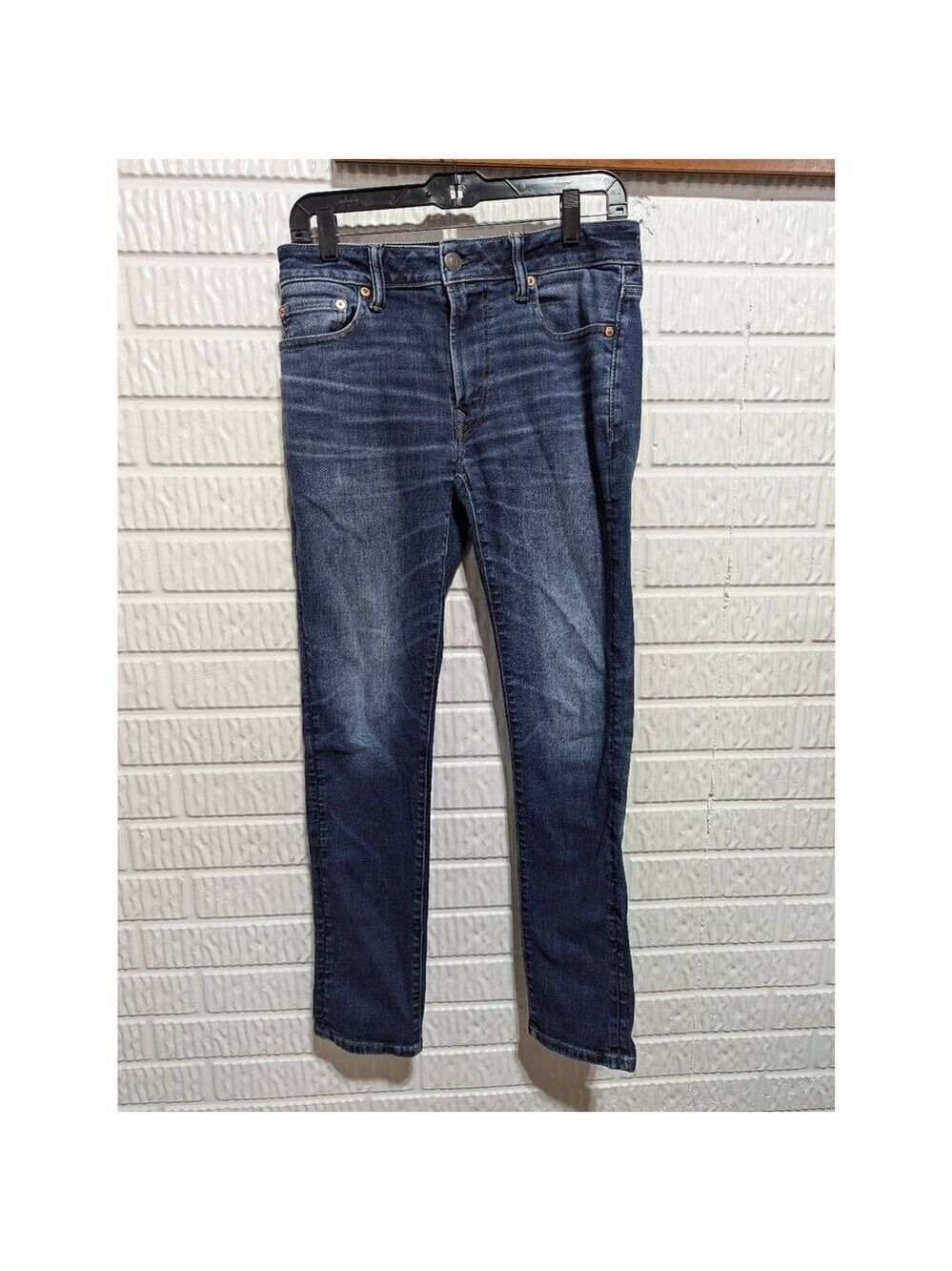 American Eagle Men's Blue Dark-Wash Mid-Rise Slim Fit Denim Jeans Size 30/32